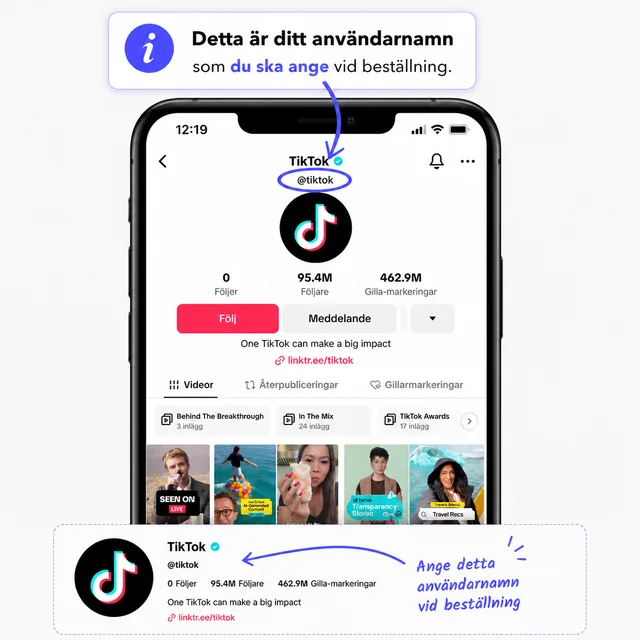 Skärmbild som visar var användarnamnet står på profilen